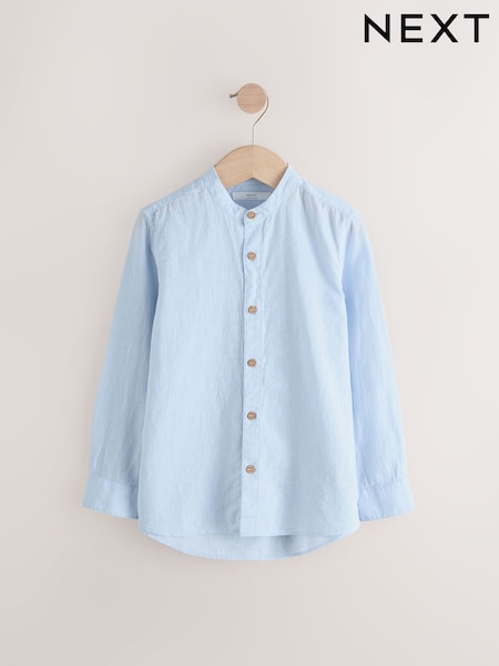 Pale Blue Grandad Collar Linen Mix Long Sleeve Shirt (3-16yrs) (AL2857) | R$ 120 - R$ 165