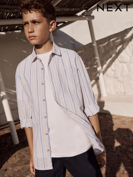 Neutral Stripe Long Sleeve Linen Mix Relax Fit Shirt (3-16yrs) (AL2867) | €17.50 - €24