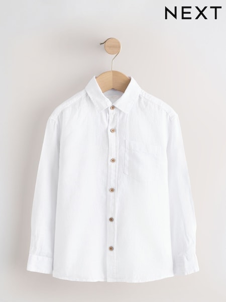 White Long Sleeve 100% Linen Shirt (3-16yrs) (AL2878) | R$ 195 - R$ 245