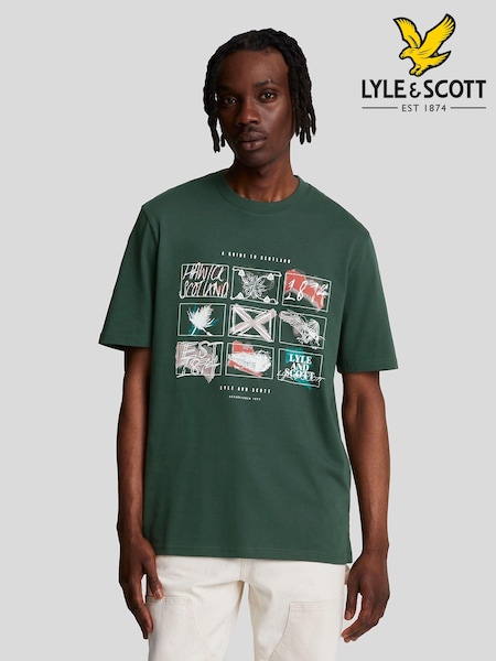 Lyle & Scott Green A Guide To Scotland Graphic 100% Cotton T-Shirt (AL2919) | 111 SAR