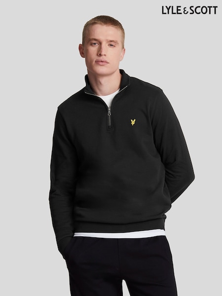 Lyle & Scott Black 100% Cotton Loopback Quarter Zip Sweatshirt (AL3032) | R$ 740