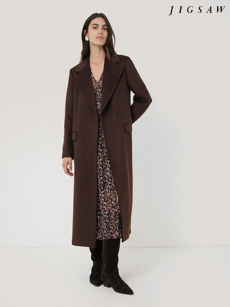 Jigsaw Brown Wool Maxi City Coat (AL3057) | ₪1,936