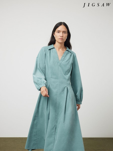 Jigsaw Blue Corduroy V Neck 100% Cotton Dress (AL3067) | €102