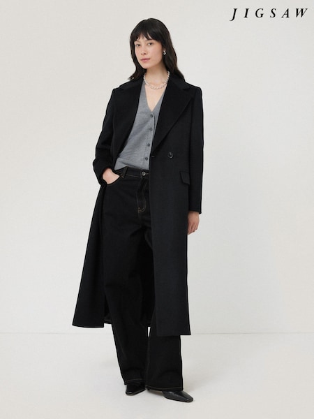 Jigsaw Black Wool Maxi City Coat (AL3068) | ₪1,936