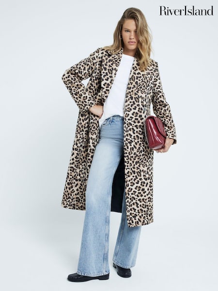 River Island Brown Leopard Longline Coat (AL3108) | € 146