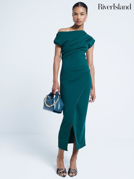 River Island Drape Asym Wrap Midi Dress (AL3110) | €61