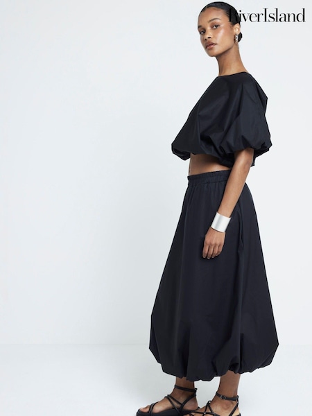 River Island Black Bubble Hem Midi Skirt (AL3116) | €52