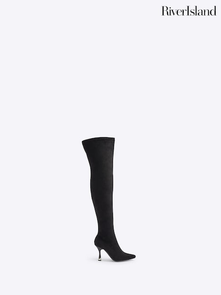River Island Black Over The Knee Sock Boots (AL3118) | AED192
