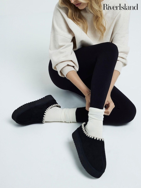 River Island Black Faux Fur Lined Platform Slippers (AL3145) | 2,163 UAH