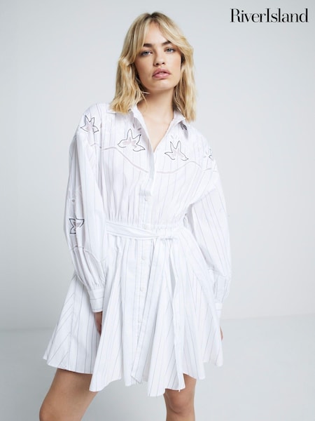 River Island Cream Poplin Cutwork 100% Cotton Shirt Dress (AL3152) | €37