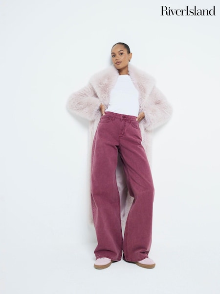 River Island Red 100% Cotton Mid Rise Soft Wide Leg Jeans (AL3178) | €64