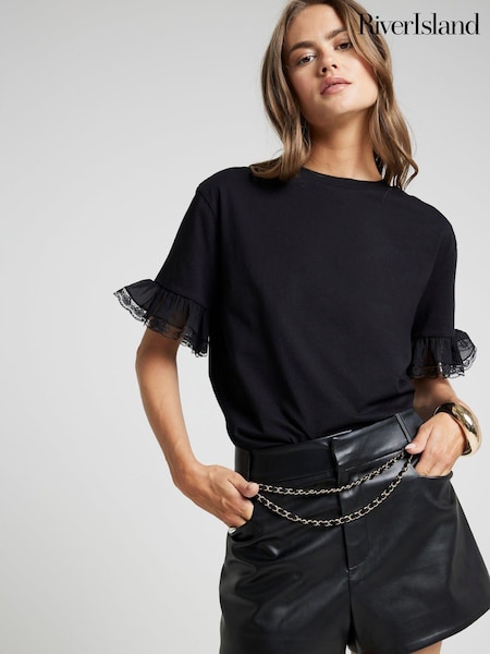River Island Lace Trim 100% Cotton T-Shirt (AL3179) | 104 LEI