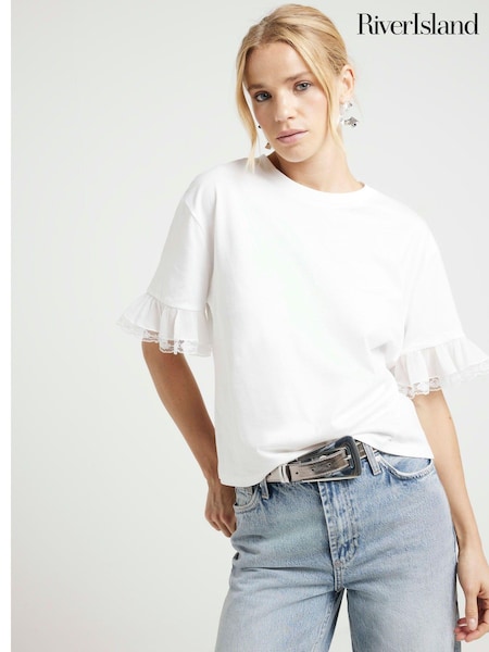 River Island Lace Trim 100% Cotton T-Shirt (AL3195) | €39