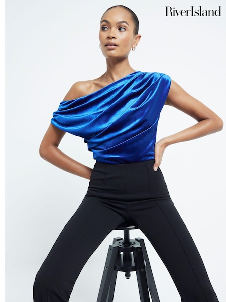 River Island Blue Drape Velvet Top (AL3316) | €46
