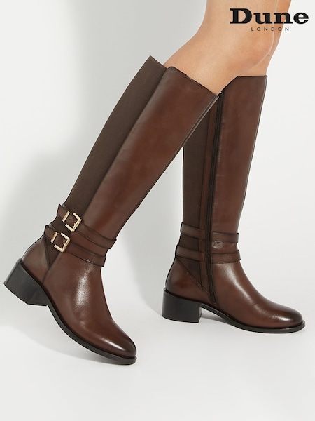 Marrón - Dune London Tatter Double Buckle Alto Boots (AL3326) | 225 €