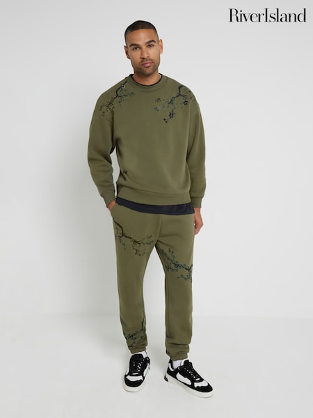 River Island Green Floral Embelished 100% Cotton Sweatshirt (AL3340) | AED116