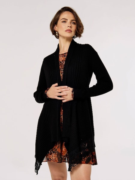 Apricot Black Ribbed Waterfall Crochet Edge Cardigan (AL3380) | €44