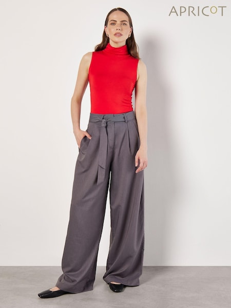 Apricot Grey Tie Waist Wide Leg Trousers (AL3381) | €27