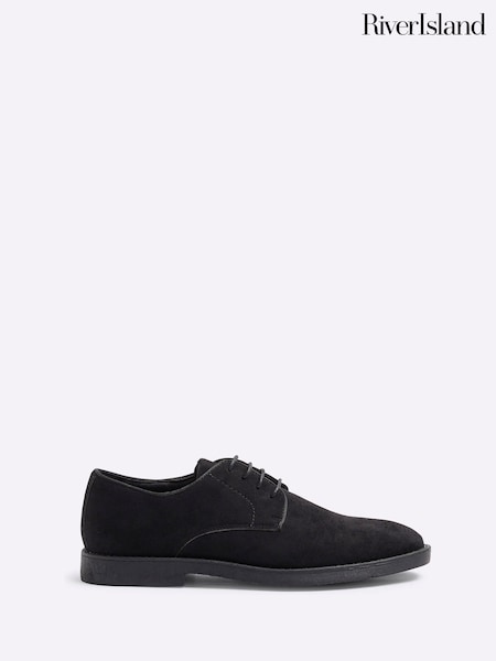 River Island Black Micro Fibre Derby Shoes (AL3386) | kr500