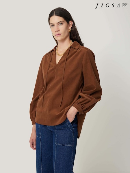 Jigsaw Brown 100% Cotton Corduroy V-Neck Top (AL3390) | €76