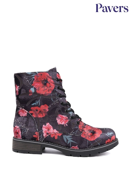 Pavers Black Dark Ladies Lace Up Ankle Boots (AL3393) | R$ 445