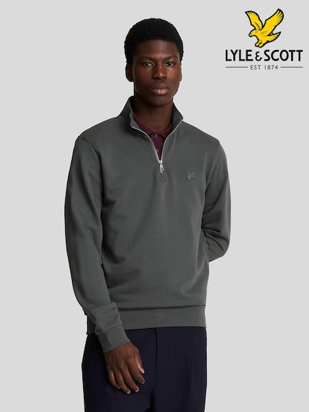 Lyle & Scott Grey Tonal Eagle Quarter Zip 100% Cotton Sweatshirt (AL3467) | R$ 740