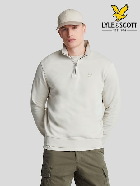 Cream - Lyle & Scott Tonal Eagle Quarter Zip 100% Cotton Sweatshirt (AL3475) | 559 LEI
