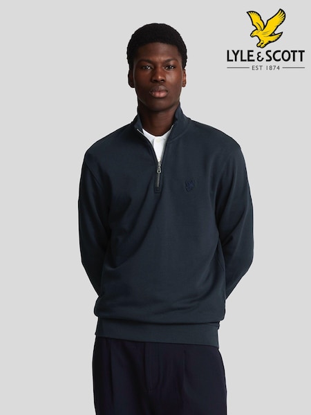 Lyle & Scott Blue Tonal Eagle Quarter Zip 100% Cotton Sweatshirt (AL3492) | AED437
