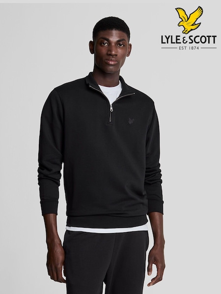 Lyle & Scott Black Tonal Eagle Quarter Zip 100% Cotton Sweatshirt (AL3497) | R$ 740