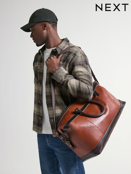 Tan Brown Contrast Leather Holdall (AL3512) | AED525