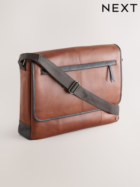 Tan Brown Contrast Leather Messenger Bag (AL3513) | R$ 815