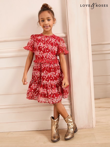 Love & Roses Sparkle Chiffon Dress (5-16yrs) (AL3518) | 298 LEI - 357 LEI