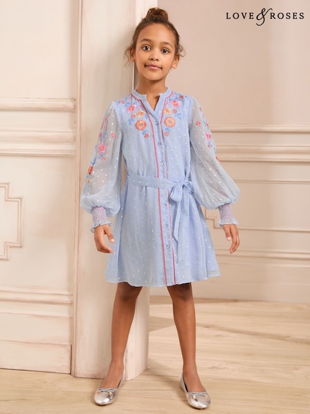Love & Roses Embroidered Long Sleeve Shirt Dress (5-16yrs) (AL3519) | ‏287 ر.س.‏ - ‏338 ر.س.‏