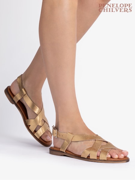 Penelope Chilvers Gold Buttercup Leather Sandals (AL3723) | R$ 1,275