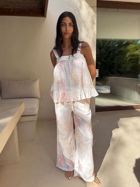 Never Fully Dressed Ecru Sun Embroidery 100% Cotton Pyjamas Set (AL3763) | €93