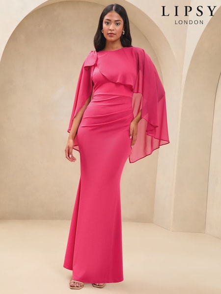 Lipsy Bow Shoulder Long Sleeve Cape Maxi Dress (AL3785) | €126