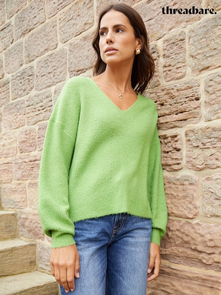 Threadbare Green Ribbed V-Neck Jumper (AL3792) | AED73