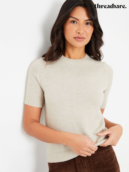 Natural - Tricou tricotat cu mânecă scurtă Threadbare (AL3793) | 114 LEI