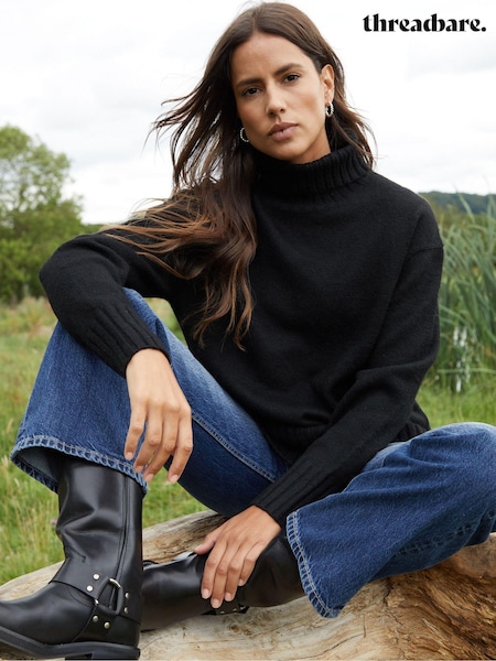 Threadbare Black Oversized Roll Neck Knitted Jumper (AL3794) | AED166