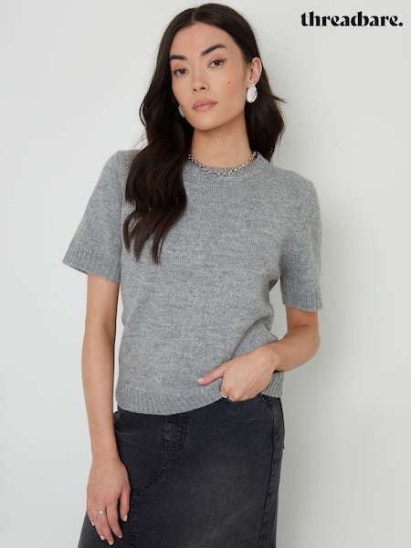 Harmaa - Threadbare Lyhyt hiha Knitted T-paita (AL3795) | €24