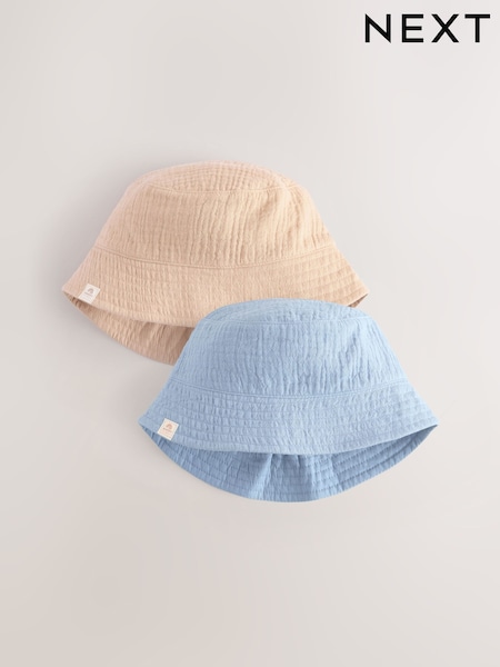 Blue/Brown 100% Cotton Baby Bucket Hats 2 Pack (0mths-2yrs) (AL3837) | $20