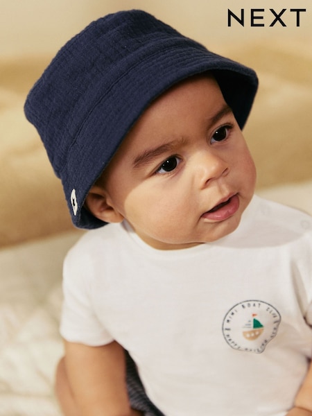 Navy/White 100% Cotton Baby Bucket Hats 2 Pack (0mths-2yrs) (AL3840) | €14