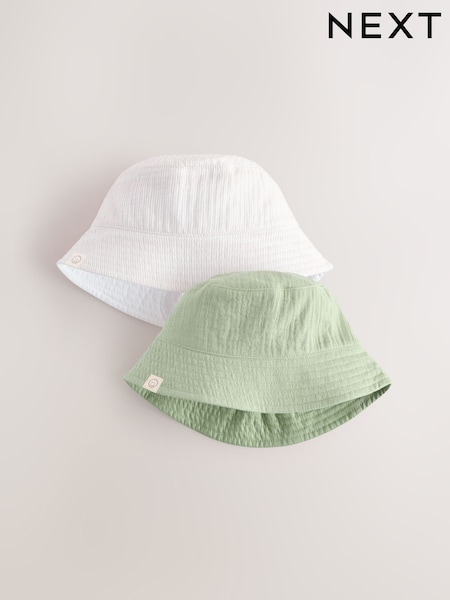 Sage Green And Stripe - 100% Cotton Baby Bucket Hats 2 Pack (0mths-2yrs) (AL3841) | 17 €