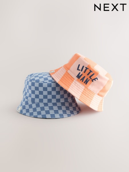 Orange Stripe / Blue Checkerboard Baby Bucket Hats 2 Pack (0mths-2yrs) (AL3842) | $22