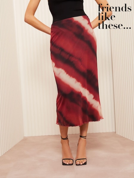 Friends Like These Red Printed Mesh Maxi Skirt (AL3886) | $48