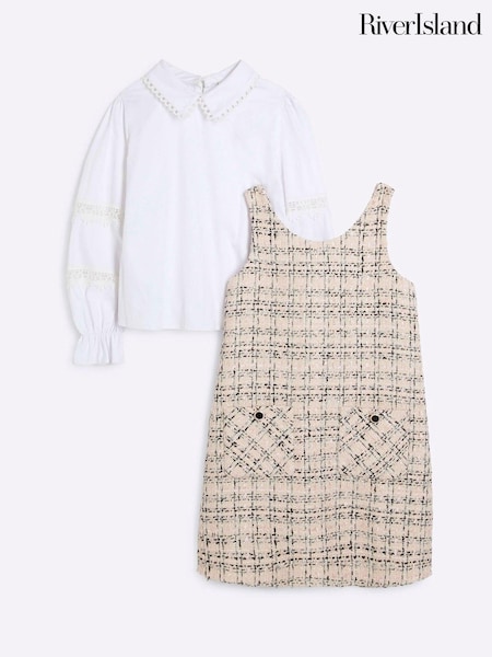 River Island Pink Girls Boucle Bow Shift Dress (AL3890) | AED130