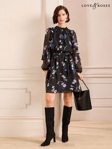 Love & Roses Ruffle Belted Mini Dress (AL3990) | 439 LEI