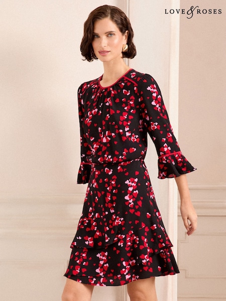 Love & Roses Red Petite Flute Sleeve Mini Dress (AL3996) | $101