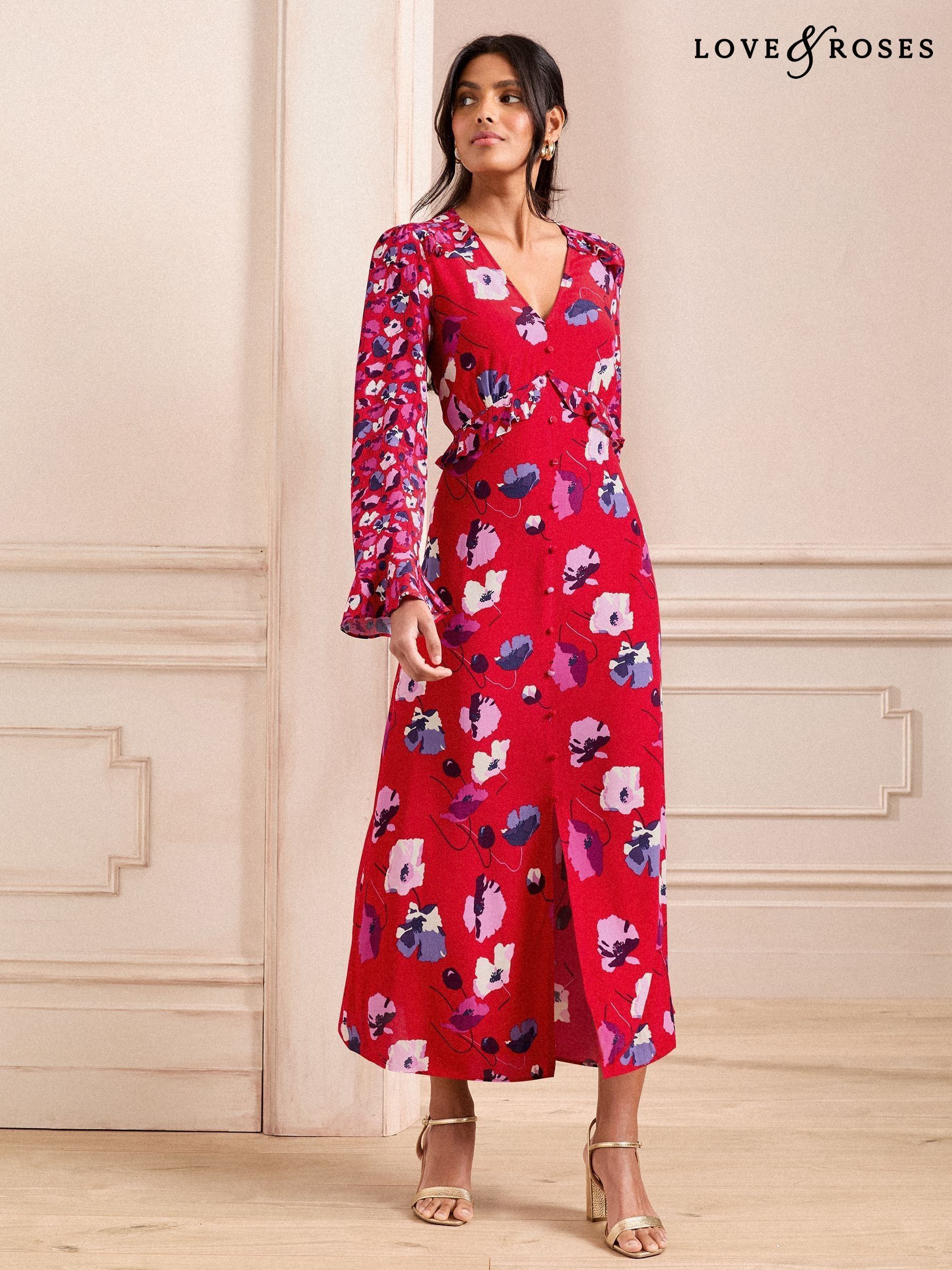 Women's Red Floral Long Sleeve Dresses | Next Oman