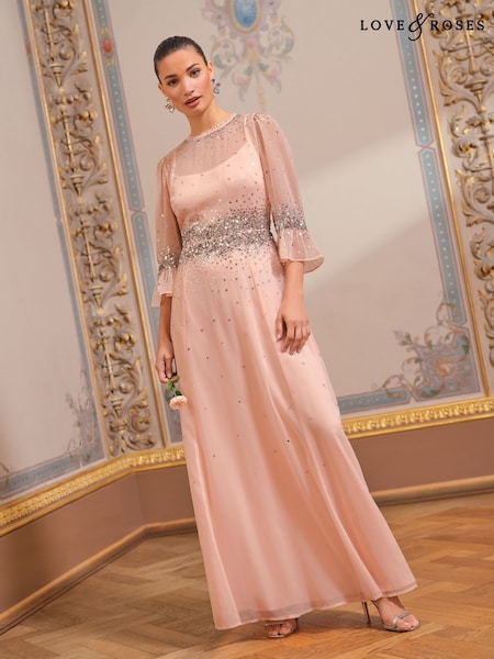 Love & Roses Sequin Flute Sleeve Maxi Dress (AL3999) | ‏70 ر.ع.‏